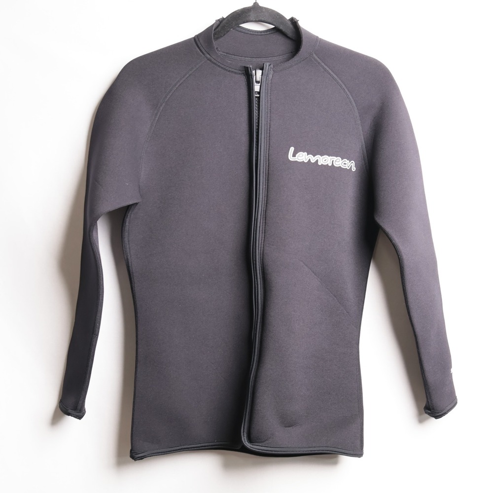 Lemorecn Mens Small‎ Black Neoprene Wetsuit Jacket Front Zip Long Sleeve Top BH5